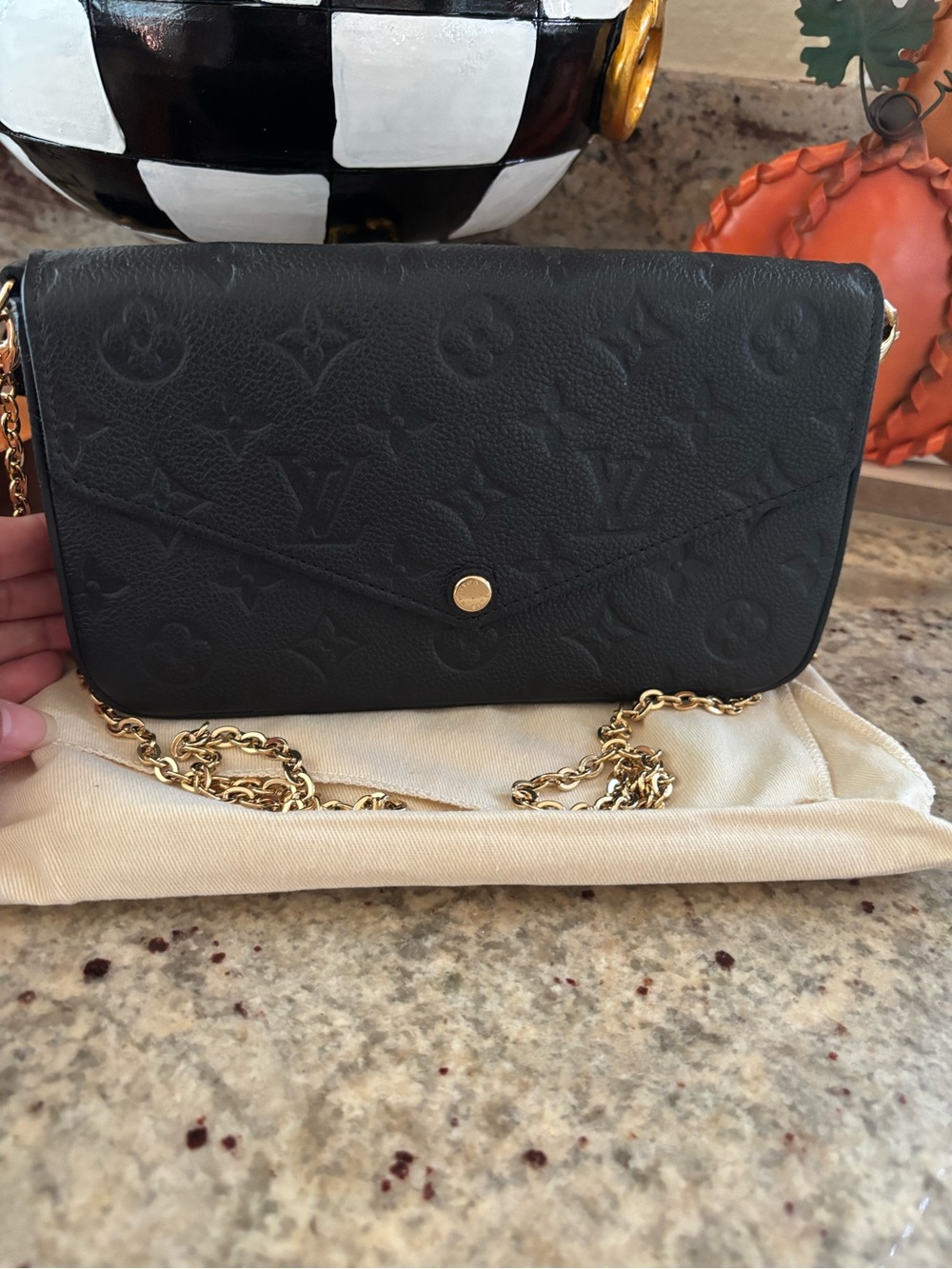 Louis Vuitton Black Embossed Monogram Chain Crossbody